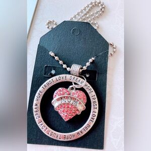 Crystal studded Mom Heart Pendant Necklace